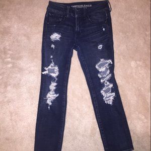 American Eagle Dark Blue Ripped Jeans 360° super stretch standard fit
